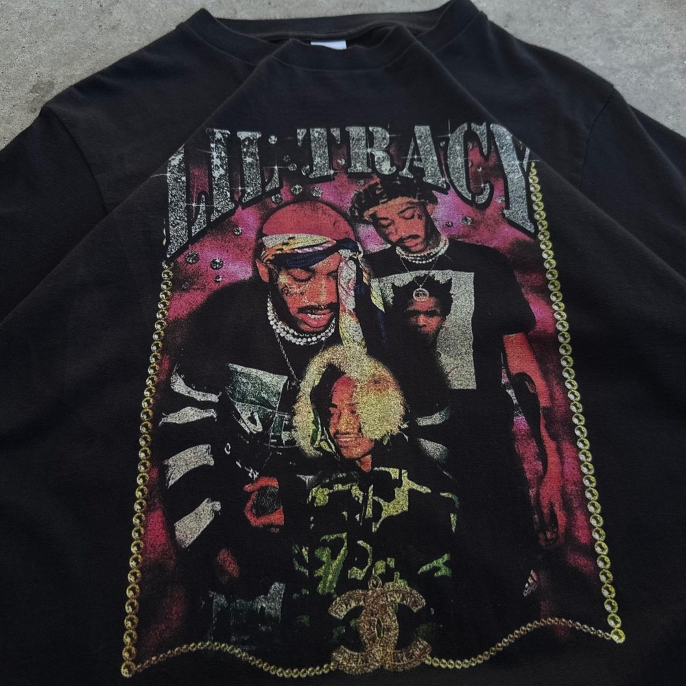 Vintage Y2K Lil Tracy Graphic Rap Tee Black Hip Hop Streetwear Small (D9)